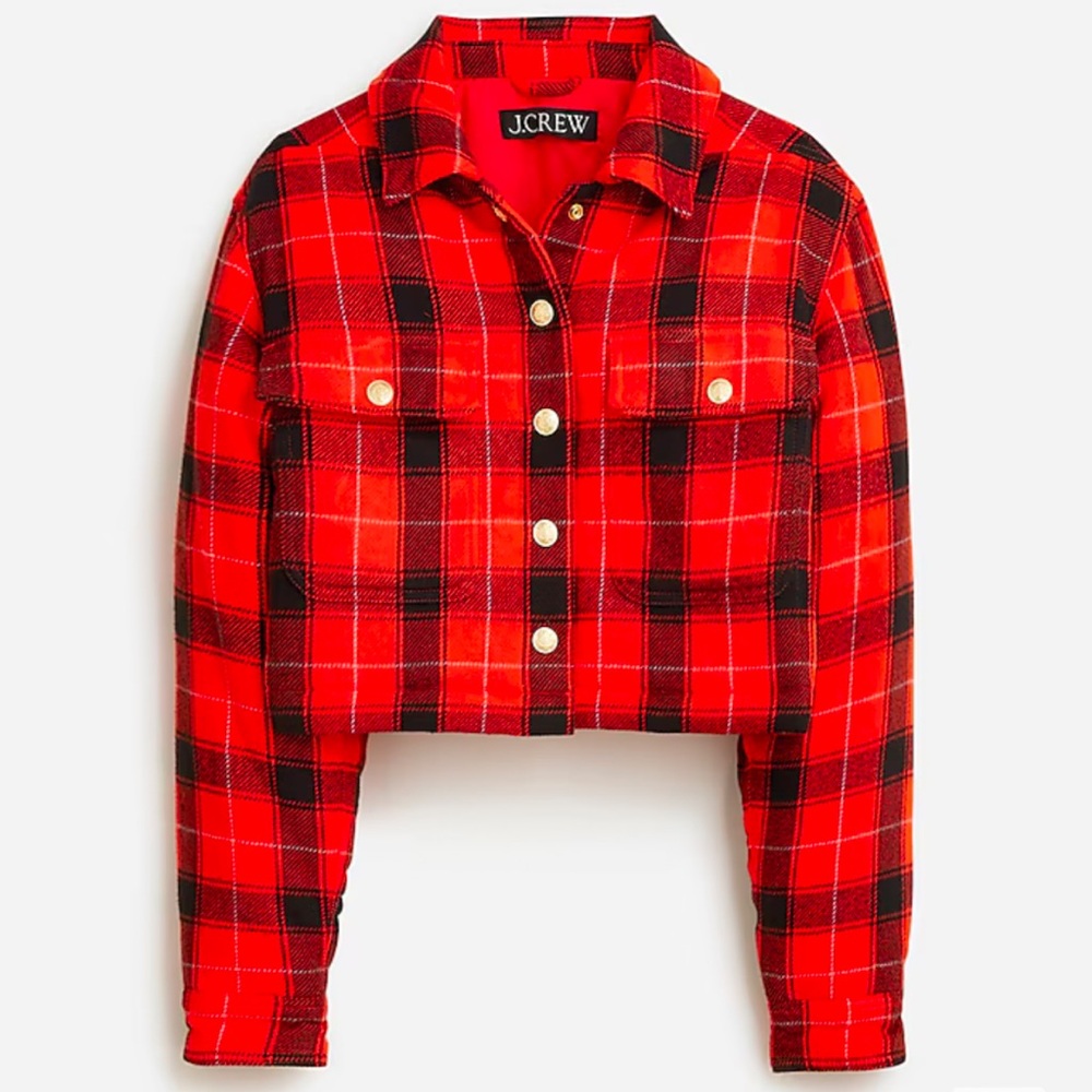 J Crew Cropped Puffer Jacket In Buffalo Check
